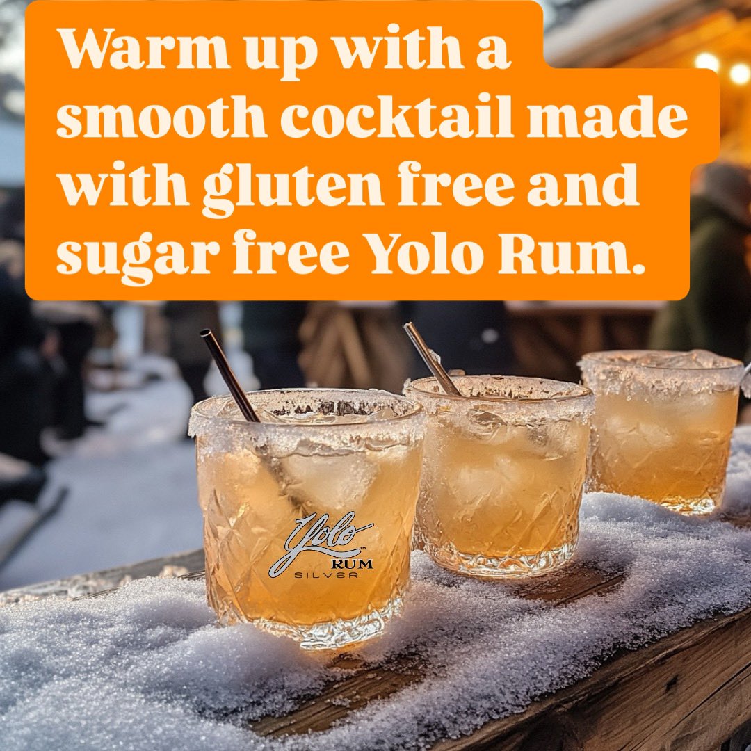 It’s cold outside but you don’t have to be- warm up with a smooth cocktail made with gluten free and sugar free Yolo Rum. Buy.yolorum.com