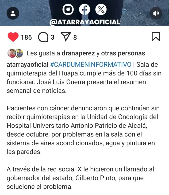 Hacemos un llamado a las autoridades competentes para que atiendan problemática en la Sala de Quimioterapia del Hospital Universitario Antonio Patricio de Alcalá, en Cumaná, estado Sucre. Los pacientes tenemos cuatro meses sin poder continuar con nuestro tratamiento.