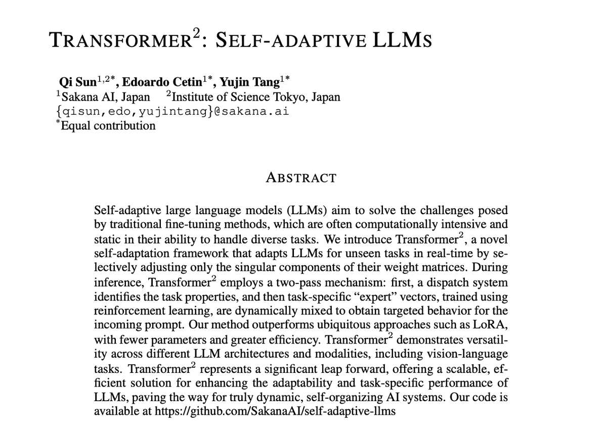 _akhaliq's tweet photo. Transformer^2

Self-adaptive LLMs https://t.co/sTByks9tW5
