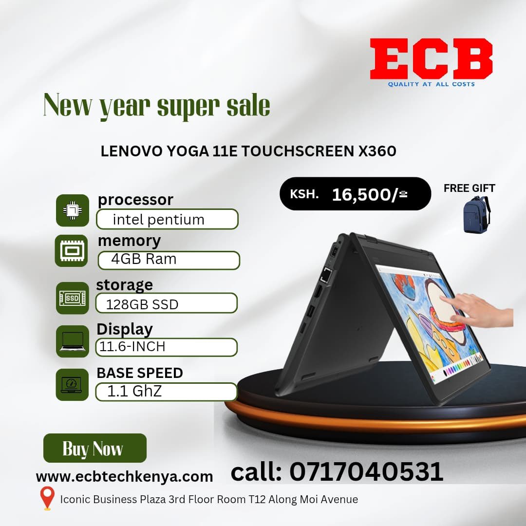 EdwinNgany's tweet photo. ✔️Lenovo yoga 11e 
✔️touchscreen x360
✔️Intel celeron 
✔️Storage 4 gb RAM /128 SSD
✔️Size 12 inches 
✔️All ports hdmi/usb/ethernet
✔️Price ksh 16500
☎️0717040531
📍Iconic Business Plaza 3rd Floor T12

@ecbtechnologies https://t.co/VR5ssAys7W