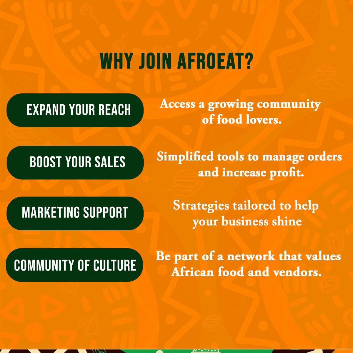 afroeatuk's tweet photo. Welcome to AfroEat, where food vendors thrive, and African cuisine shines! 🌍

Click the link in our bio, and let’s take your food business to the next level. 

#AfroEat #AfricanCuisine   #AfricanFood #ukfood #africanfoodinuk #Ukfoodvendor #TasteAfrica #VendorCommunity https://t.co/cwgjJSSd70