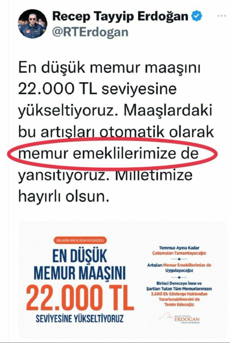Ömer ARSLAN. Vatan sevdalısı. (@mertce40) on Twitter photo Sayın cumhurbaşkanım <a href="/RTErdogan/">Recep Tayyip Erdoğan</a> 20 ay önce seçim öncesi 2.5 milyon memur emeklisi ve aileleri ile birlikte milyon insana söz verdiniz sözünüzü tutmadınız. Size oy veren bu insanlara karşı sorumluluğunuz var. Seyyanen zammı istiyoruz.
Memur Emeklisi
#MemurEmeklisineAdalet Sayın cumhurbaşkanım <a href="/RTErdogan/">Recep Tayyip Erdoğan</a> 20 ay önce seçim öncesi 2.5 milyon memur emeklisi ve aileleri ile birlikte milyon insana söz verdiniz sözünüzü tutmadınız. Size oy veren bu insanlara karşı sorumluluğunuz var. Seyyanen zammı istiyoruz.
Memur Emeklisi
#MemurEmeklisineAdalet