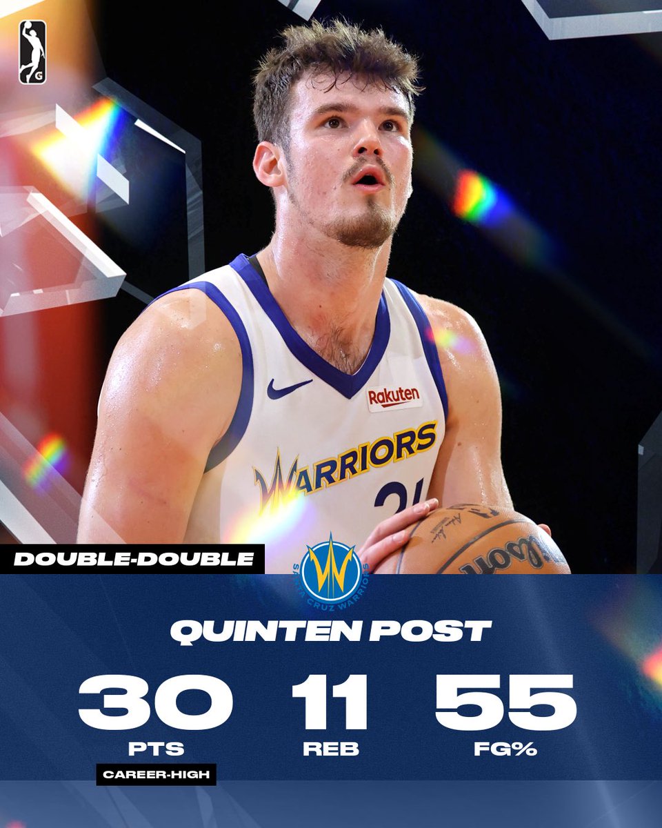 nbagleague's tweet photo. 30 PTS 💥 11 REB 💥 11/20 FG

Another MASTERPIECE from Quinten Post! The @warriors Two-Way signee posted his second 30 point game of the season to help the @gleaguewarriors improve to 6-1. https://t.co/k2ABeHqInf