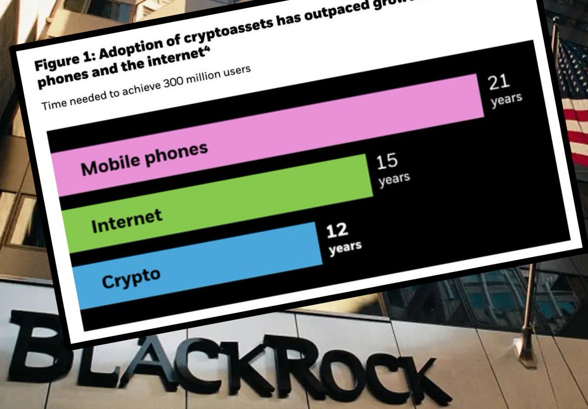 🇺🇸BlackRock ($11.5T AUM) says Bitcoin and crypto adoption is growing  faster than the internet and mobile phones 🚀