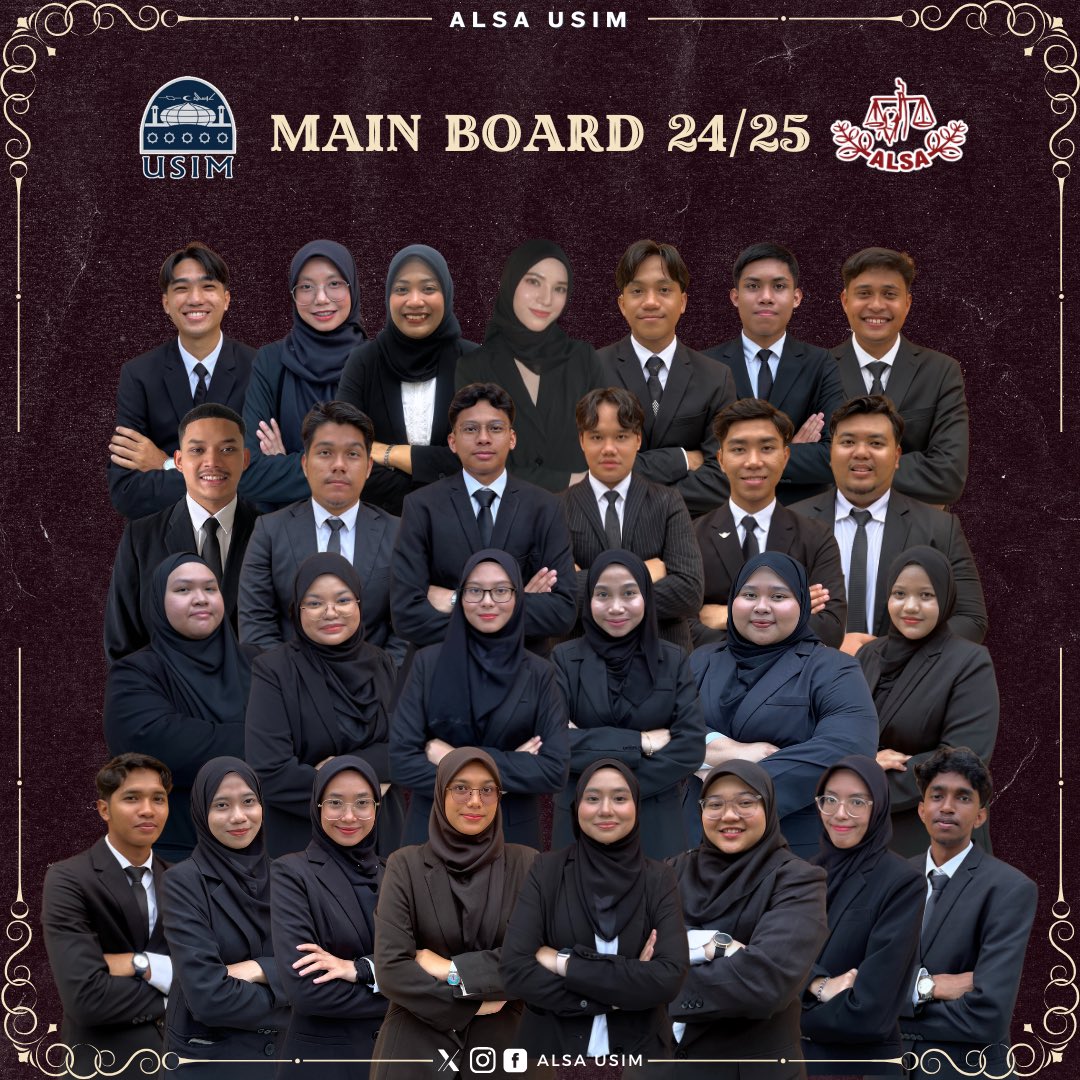 [MEET THE MAIN BOARD OF ALSA USIM 24/25] 🌟✨

Meet the leaders guiding ALSA USIM this tenure!

With their vision and dedication, they’re set to inspire and achieve greatness. 💼💡 Here’s to a year of growth and success!

ALSA, Always Be One!
#alsausim2425