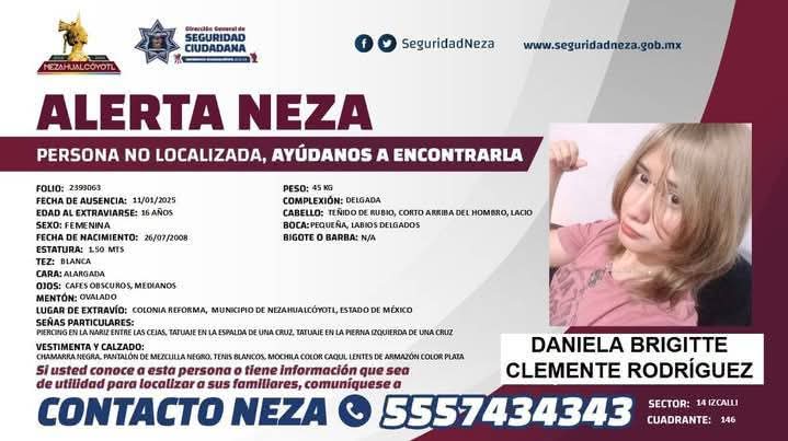 🔴#URGENTE🔴#DIFUNDE🔴
ITALIA VANESSA ORDAZ RODRÍGUEZ y DANIELA BRIGITTE CLEMENTE RODRÍGUEZ se encuentran desaparecidas desde el 11 de enero de 2025. Fueron vistas por última vez en la colonia #Reforma, de #Nezahualcoyotl #Edomex.

¡Ayúdanos a difundir!