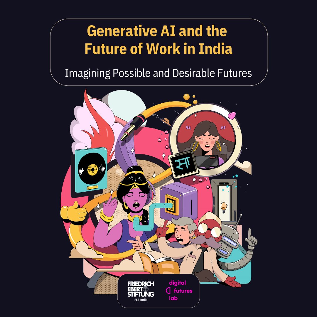 Digital Futures Lab (@digifutureslab) on Twitter photo 🧵#LabourFutures | Excited to announce the release of our latest work, ‘Generative AI and the Future of Work in India: Imagining Possible and Desirable Futures’!
🔗 digitalfutureslab.notion.site/Generative-AI-…
<a href="/FESonline/">Friedrich-Ebert-Stiftung</a> <a href="/Mandjoo/">Mandvi Kulshreshtha</a> <a href="/urvashi_aneja/">Urvashi Aneja</a> <a href="/notshreeja/">Shreeja</a> <a href="/amannair_/">Aman</a>
#FutureOfWork #DigitalIndia 🧵#LabourFutures | Excited to announce the release of our latest work, ‘Generative AI and the Future of Work in India: Imagining Possible and Desirable Futures’!
🔗 digitalfutureslab.notion.site/Generative-AI-…
<a href="/FESonline/">Friedrich-Ebert-Stiftung</a> <a href="/Mandjoo/">Mandvi Kulshreshtha</a> <a href="/urvashi_aneja/">Urvashi Aneja</a> <a href="/notshreeja/">Shreeja</a> <a href="/amannair_/">Aman</a>
#FutureOfWork #DigitalIndia