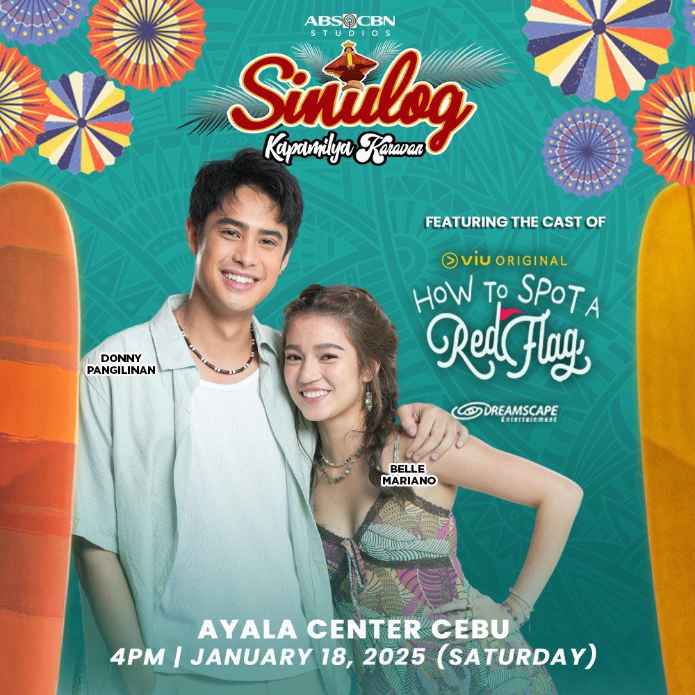 Mga Kapamilya sa Cebu! 🤩🥳

Sugod na at maki-fiesta sa Sinulog Festival Kapamilya Karavan 2025 dahil makikisaya ang stars ng inyong paboritong Dreamscape Entertainment shows! 

Samahan ang cast ng #HowToSpotARedFlag — Donny Pangilinan at Belle Mariano ngayong January 18