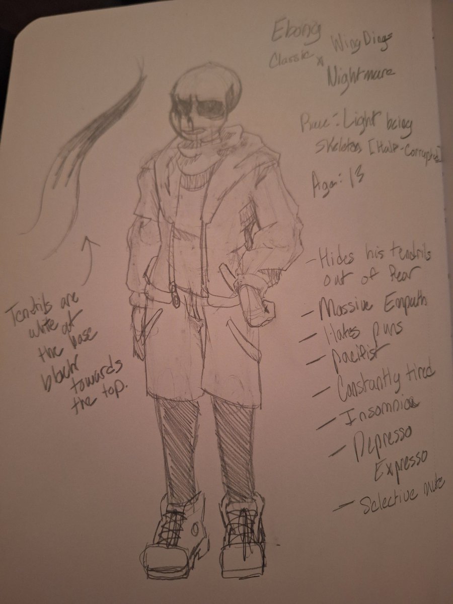 izanyart's tweet photo. [OUT OF CHARACTER POST]

I got back into Undertale recently. I decided to redraw a ship child I had between Nightmare and Classic sans. 

His name is Ebony, and he's just a little silly.

My question is... should I draw more of him?

#undertale #undertaleAU #shipchild https://t.co/tmLYXRNDN6