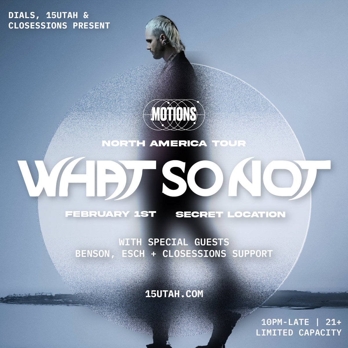 Our next event is with @whatsonot Motions North America Tour 〰️ in partnership with <a href="/djdials/">Noah Bennett</a> and @15utah

Sat Feb 1 2025 | 10pm - Late | Secret Venue w/ limited capacity 

Support from <a href="/BensonAUS/">Benson</a> Esch and Closessions support 

Early Bird tix available: eventbrite.com/e/what-so-not-…