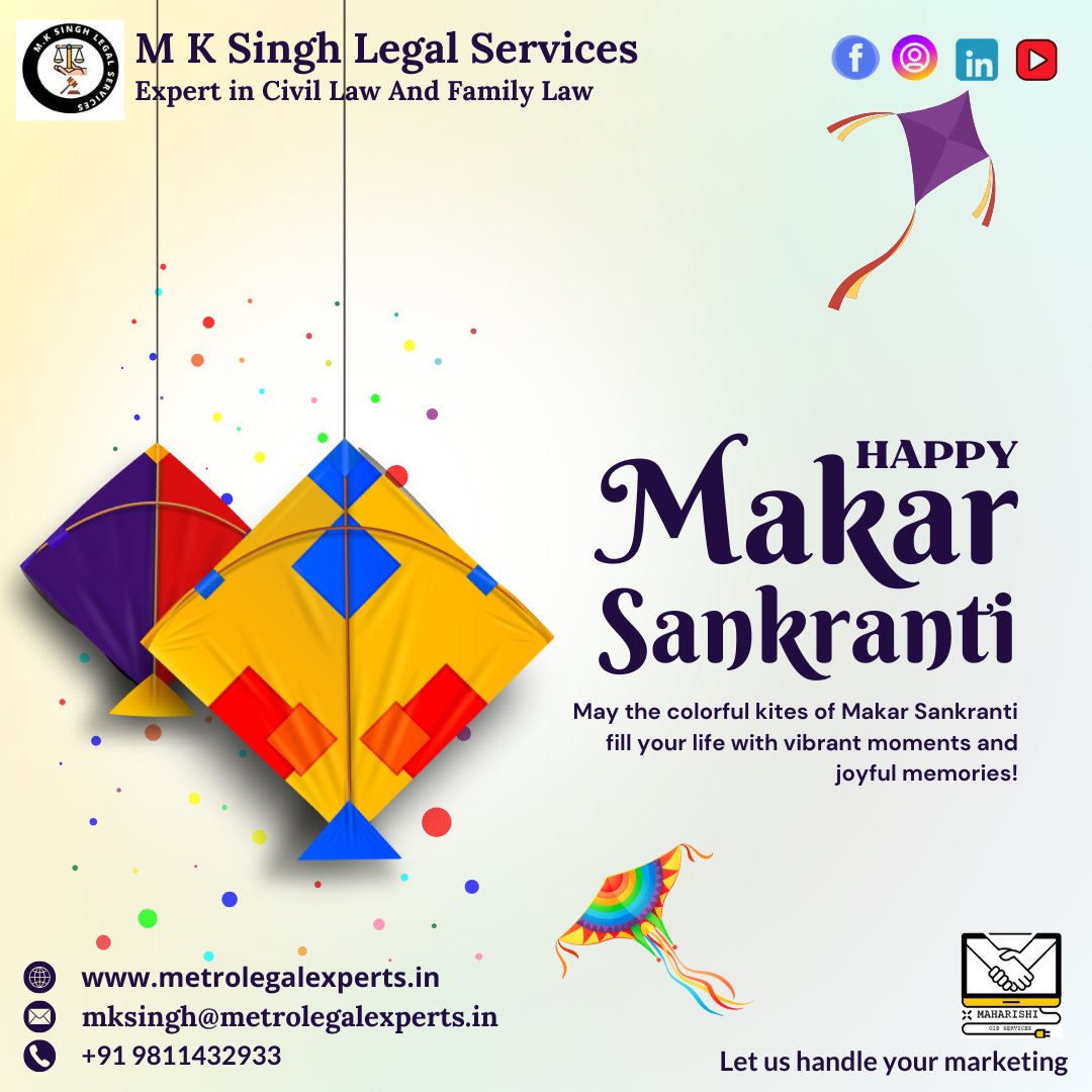 MksinghL's tweet photo. 🌞 Celebrate the joy of Makar Sankranti with colorful kites and cheerful moments!
📧 mksingh@metrolegalexperts.in
📞 +91 9811432933
🌐 https://t.co/IehrH8b4xT
#HappyMakarSankranti #FestivalOfKites https://t.co/nYeGVzOpVo