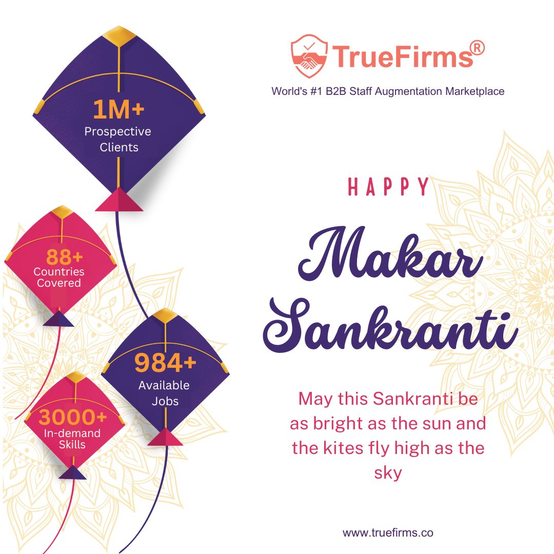 Happy Makar Sankranti!🪁 Let’s rise high like kites and soar toward success with TrueFirms.🌾✨ This season, celebrate new opportunities and growth with us! 
#MakarSankranti #TrueFirms #BusinessSuccess