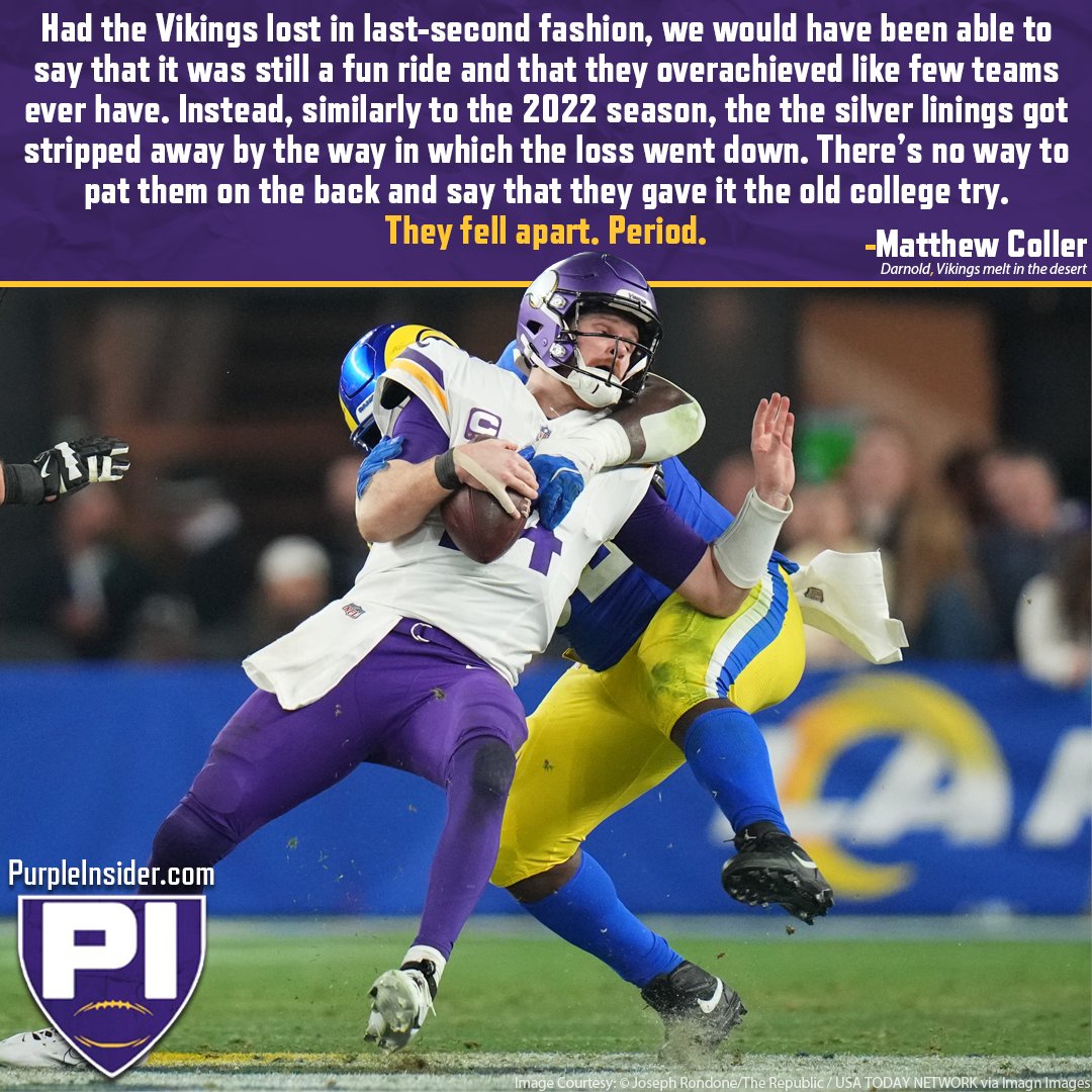 Sam Darnold repeated his miserable performance from last week and the #Vikings season is over.

<a href="/MatthewColler/">Matthew Coller</a> with reaction following the Vikings season ending in Arizona to the Rams.

Read -> tinyurl.com/ycycm42d
