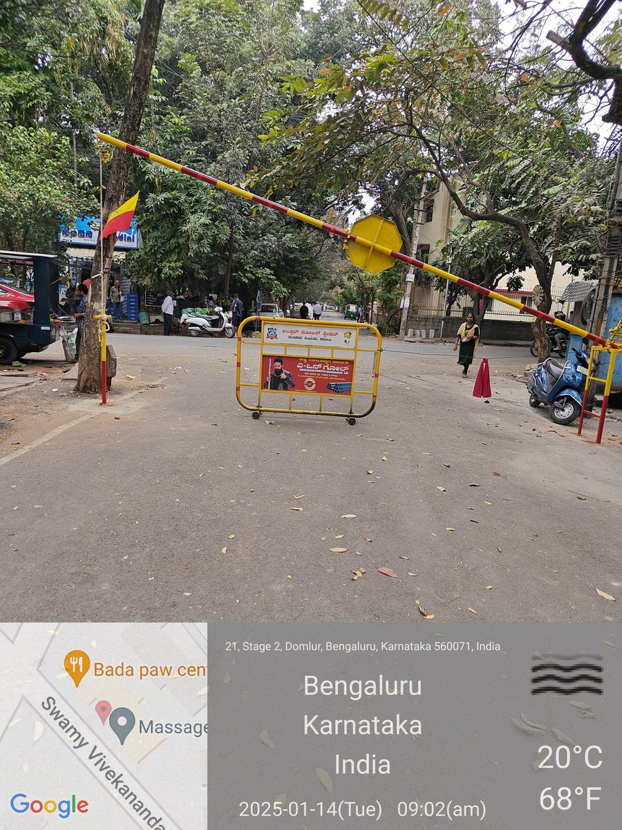 shivdomlur's tweet image. MIG residents- Domlur unlawfully blocked the PUBLIC ROAD by putting permanent BARRICADE obstructing passage to the public.
Under IPC sec 341,427,268 it's punishable and under BBMP Act 338, 421 it's offence & endangering public safety And as per Indian Roads Act 1851 it's offence.