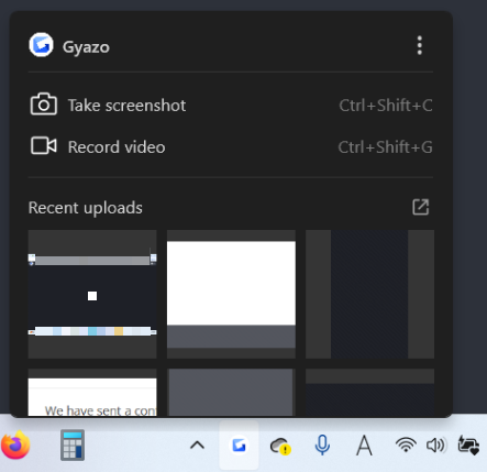 In Gyazo for Windows, right-clicking the Gyazo icon in the task tray will now display recent uploads. You can quickly check and share your captures with thumbnails. Please take advantage of this feature.
