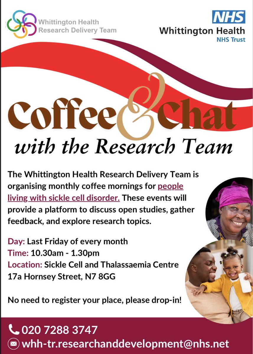 The Red Cell Network (@trcnhcc) on Twitter photo Happy new week everyone! The Whittington Research Team <a href="/WhitResearch/">Whittington Health Research Delivery Team</a> will be holding a monthly coffee morning, for all living with Sickle Cell Disorder. Making room for wider conversations on research topics and gathering feedback. All welcome, just drop in! Happy new week everyone! The Whittington Research Team <a href="/WhitResearch/">Whittington Health Research Delivery Team</a> will be holding a monthly coffee morning, for all living with Sickle Cell Disorder. Making room for wider conversations on research topics and gathering feedback. All welcome, just drop in!