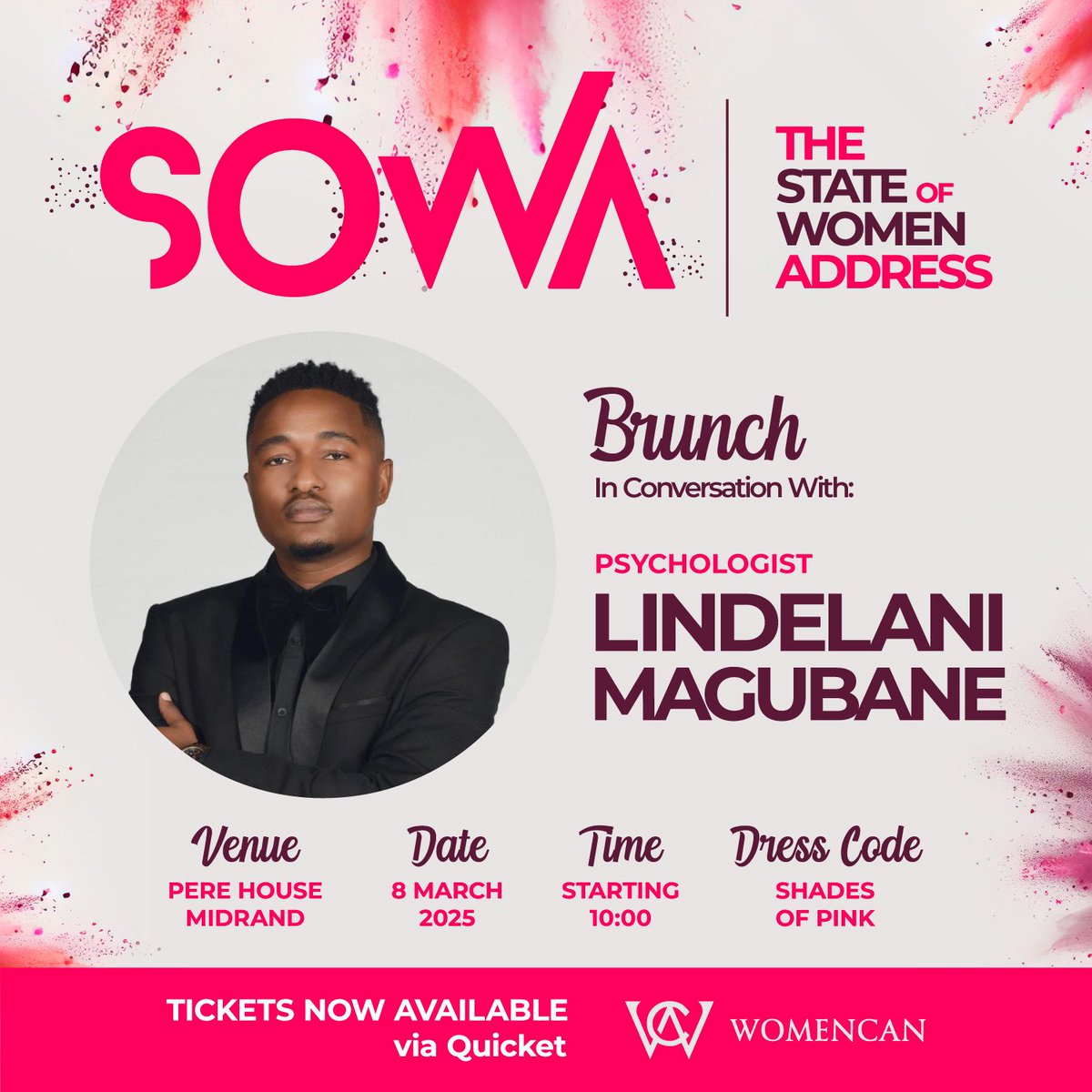 MEET OUR SPEAKER: <a href="/LindelaniMagub1/">Lindelani Magubane</a> a seasoned psychotherapist and certified Neuro-Linguistic psychology (NLP) practioner and life coach. Mr Magubane holds a bachelor of psychology degree and a Bcom honours in industrial psychology both from University of Zululand.
#SOWA
#WOMENCAN