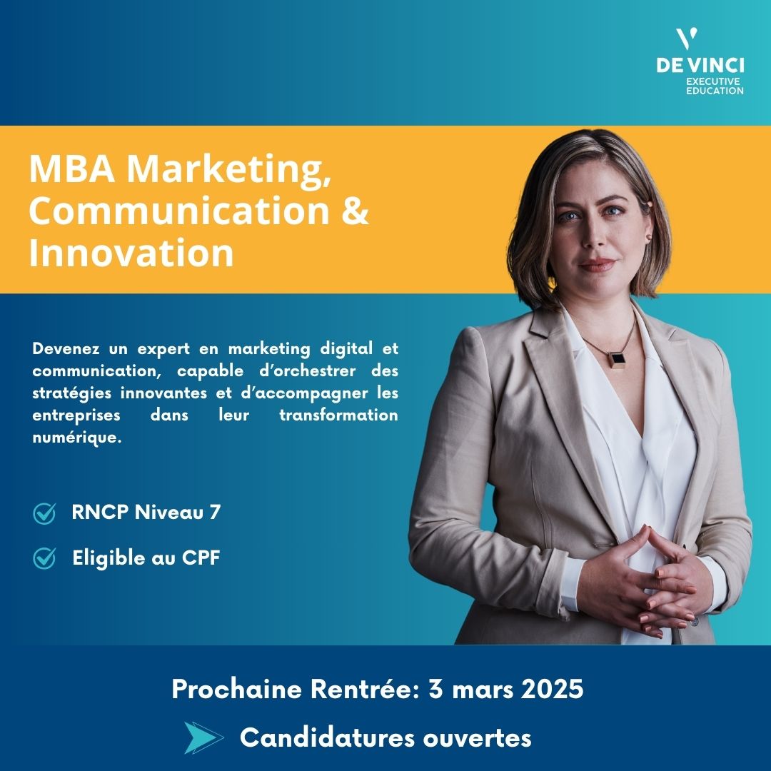 DevinciExec's tweet image. Vous souhaitez devenir un expert en marketing digital et communication, prêt à innover dans un secteur en pleine expansion ?
👉 Candidatez au MBA Marketing Communication &amp;amp; Innovation #MBAMCI : ow.ly/Oku650UFiIN
📅 Prochaine rentrée : 3 mars 2025 ⚡ @mbamci @louisduroulle