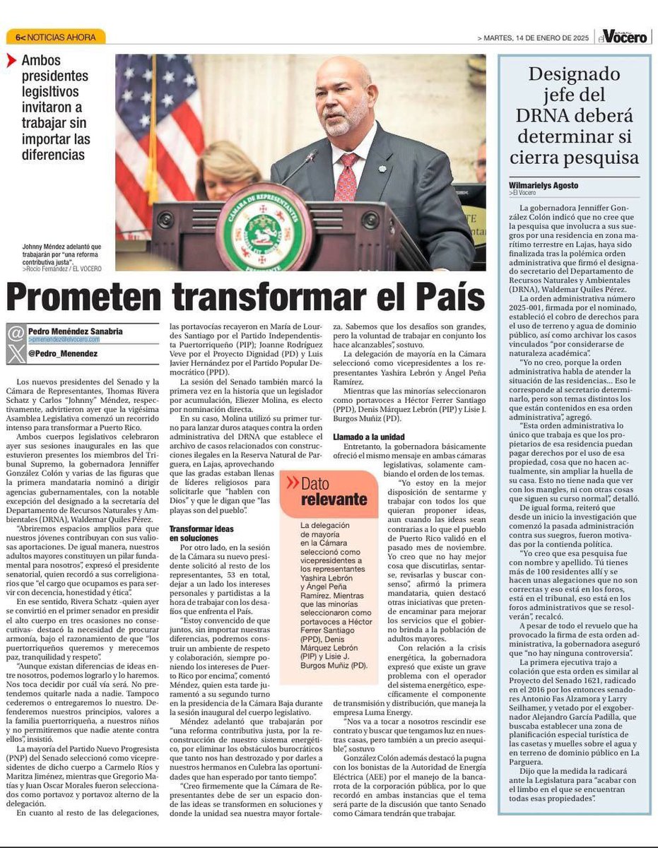 La nueva <a href="/CamaraConPR/">Cámara de Representantes de Puerto Rico</a> tiene una agenda clara de reducir las contribuciones, reconstruir y modernizar la red eléctrica, así como eliminar la burocracia en la otorgación de permisos. Juntos lograremos estos objetivos para al alzar el Puerto Rico que todos queremos.