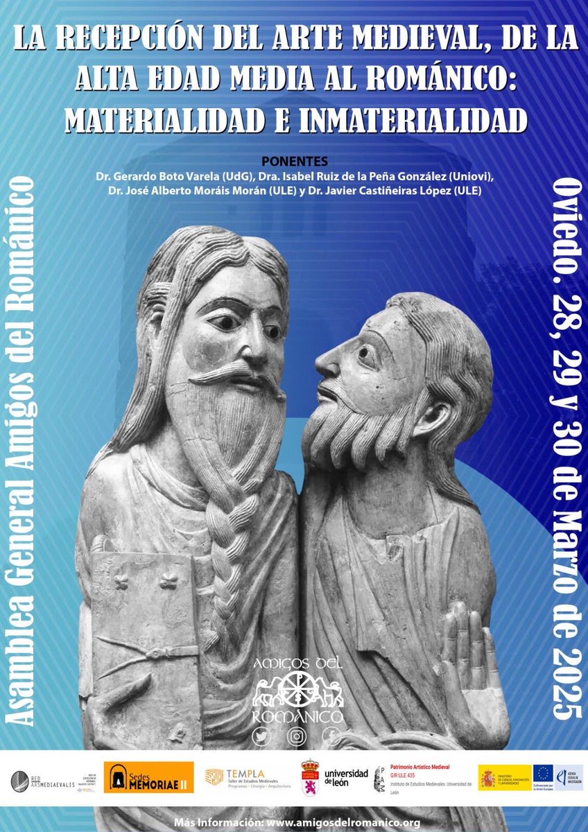 TEMPLA (@templa_medieval) on Twitter photo 📢"La recepción del arte medieval, de la Alta Edad Media al románico: materialidad e inmaterialidad".
👤Ponentes: <a href="/GerardoBoto/">GERARDO BOTO VARELA</a>, Isabel Ruiz de la Peña, José Alberto Moráis y Javier Castiñeiras.
📅Oviedo, 28, 29 y 30 de marzo de 2025
Más información: amigosdelromanico.org 📢"La recepción del arte medieval, de la Alta Edad Media al románico: materialidad e inmaterialidad".
👤Ponentes: <a href="/GerardoBoto/">GERARDO BOTO VARELA</a>, Isabel Ruiz de la Peña, José Alberto Moráis y Javier Castiñeiras.
📅Oviedo, 28, 29 y 30 de marzo de 2025
Más información: amigosdelromanico.org
