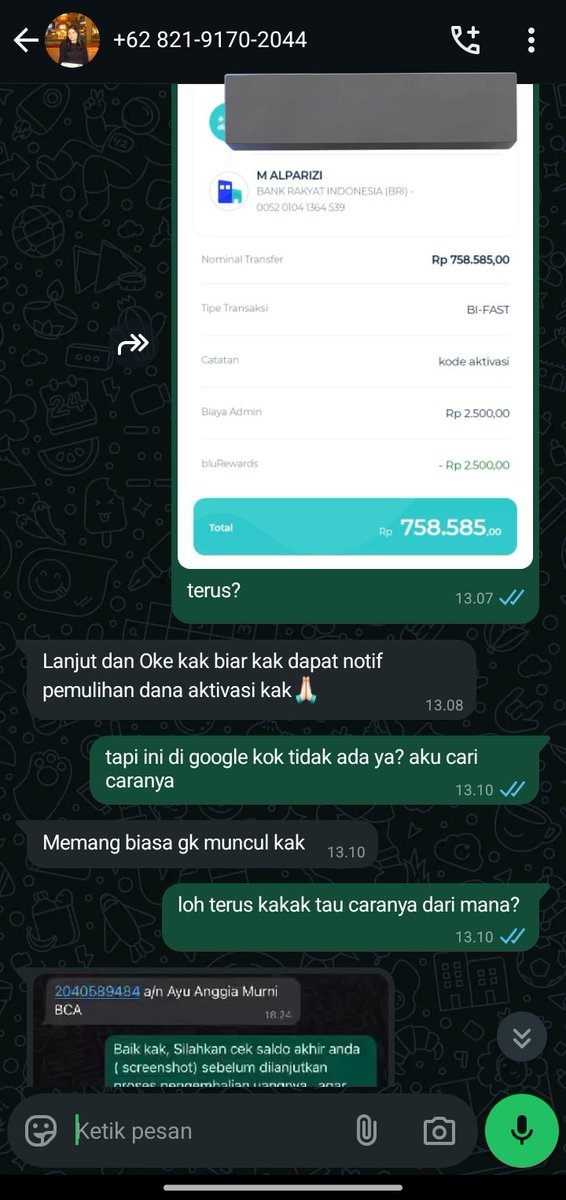 yer1nx's tweet photo. Dan alibi dia bahwa uang yang ditransfer akan dikembalikan setelah "asuransinya" diaktifkan, dan kembali lagi gua percaya. Tapi kok bentuk dan cara pengembaliannya sangat mencurigakan, disini gua baru sadar dan semakin yakin bahwa ini penipuan, alhasil gua ga mau untuk transfer. https://t.co/7goLGsXKLb