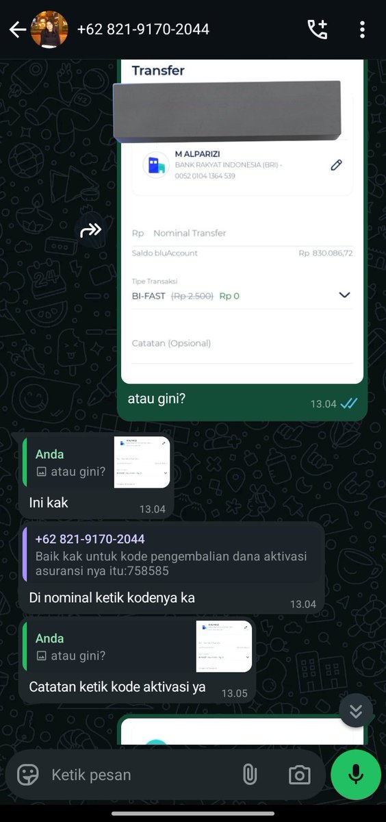 yer1nx's tweet photo. Dan alibi dia bahwa uang yang ditransfer akan dikembalikan setelah "asuransinya" diaktifkan, dan kembali lagi gua percaya. Tapi kok bentuk dan cara pengembaliannya sangat mencurigakan, disini gua baru sadar dan semakin yakin bahwa ini penipuan, alhasil gua ga mau untuk transfer. https://t.co/7goLGsXKLb