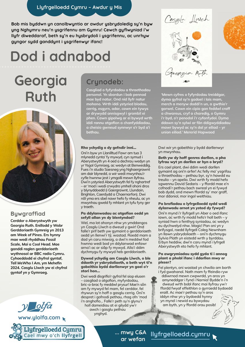 LlyfrgellCymru (@llyfrgellcymru) on Twitter photo "Dwi wedi disgrifioโr gyfrol fel siop elusen โ casgliad o atgofion, myfyrdodau a bric-a-brac fy meddwl prysur! Maeโn sรดn am fy mywyd fel mam, fel cerddor, fel casglwr..."
Dewch i adnabod Georgia Ruth, ein Hawdur y Mis, a'i chyfrol newydd, Casglu Llwch. ๐
llyfrgelloedd.cymru/aotm/georgia-rโฆ "Dwi wedi disgrifioโr gyfrol fel siop elusen โ casgliad o atgofion, myfyrdodau a bric-a-brac fy meddwl prysur! Maeโn sรดn am fy mywyd fel mam, fel cerddor, fel casglwr..."
Dewch i adnabod Georgia Ruth, ein Hawdur y Mis, a'i chyfrol newydd, Casglu Llwch. ๐
llyfrgelloedd.cymru/aotm/georgia-rโฆ