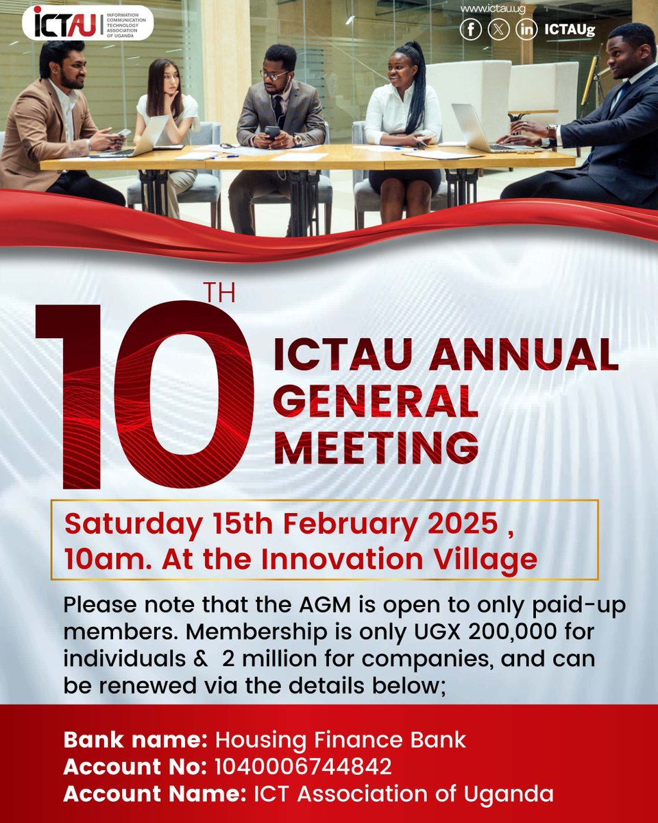 ICTAUg's tweet photo. π 10 Years Strong! We are excited to host our 10th Annual General Meeting on 15th February, 2025 at the Innovation Village. Together, letβs reflect on a year of milestones! πΌ
#ICTProfessionals #ICTAU https://t.co/m0YeT0dXXV