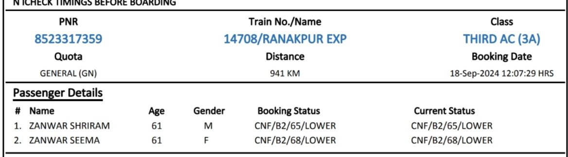 mithilesh_z's tweet photo. @IRCTCofficial @Central_Railway @RailMinIndia @AshwiniVaishnaw I hv tickets of Dadar to Jodhpur (PNR 8523317359) for my parents which I wanted to transfer. But officials denied saying tickets are in SS quota. Why this is not-transferable within family when it is booked in general https://t.co/uIY7Kr3h1N