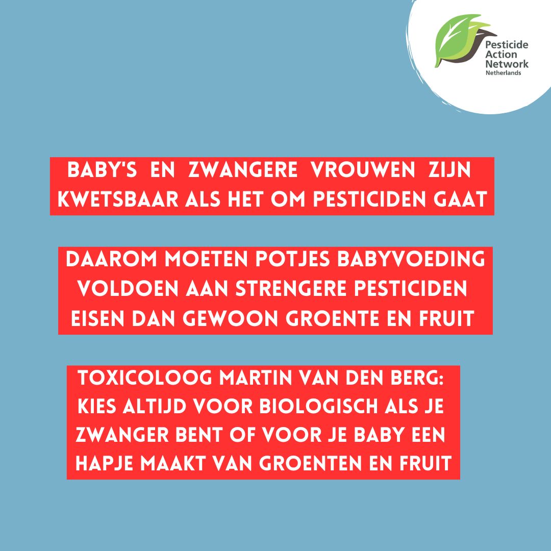 Goede uitzending van Keuringsdienst! PAN-NL waarschuwt al langer dat veel fruit en groenten teveel pesticiden bevat en een gevaar vormt voor baby's en zwangere vrouwen. Toxicoloog Martin van den Berg zegt dat je beter voor biologische teelt kunt kiezen

kro-ncrv.nl/programmas/keu…