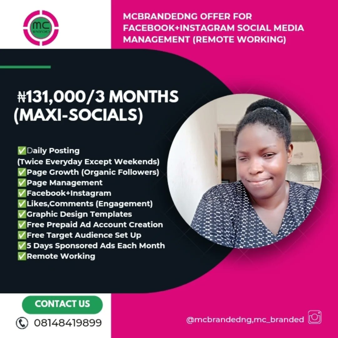 mcbrandedng's tweet image. BOOST YOUR BRAND&apos;S ONLINE PRESENCE! Explore our remote working social media packages on Instagram and Facebook, designed to help you thrive in the digital landscape! 
Call/WhatsApp: 08148419899
#RemoteWork #SocialMediaSolutions #Portharcourt #McbrandedCreative #Obasa