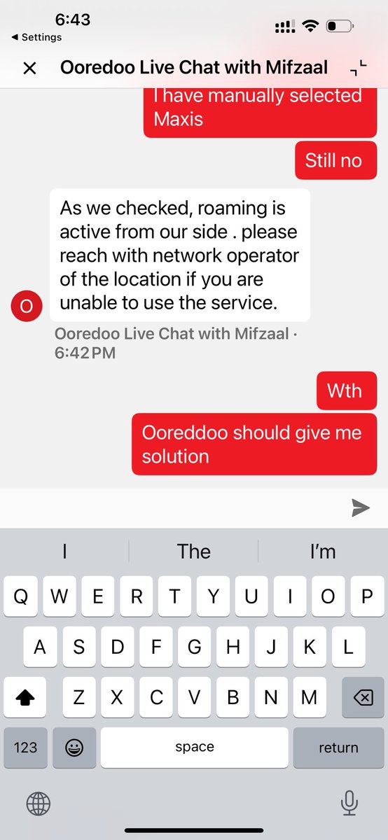 doubledotmv's tweet photo. @OoredooMaldives  since my roaming is not working ur customer service asking to contact malaysia oparater https://t.co/Dy7fXP87Sy