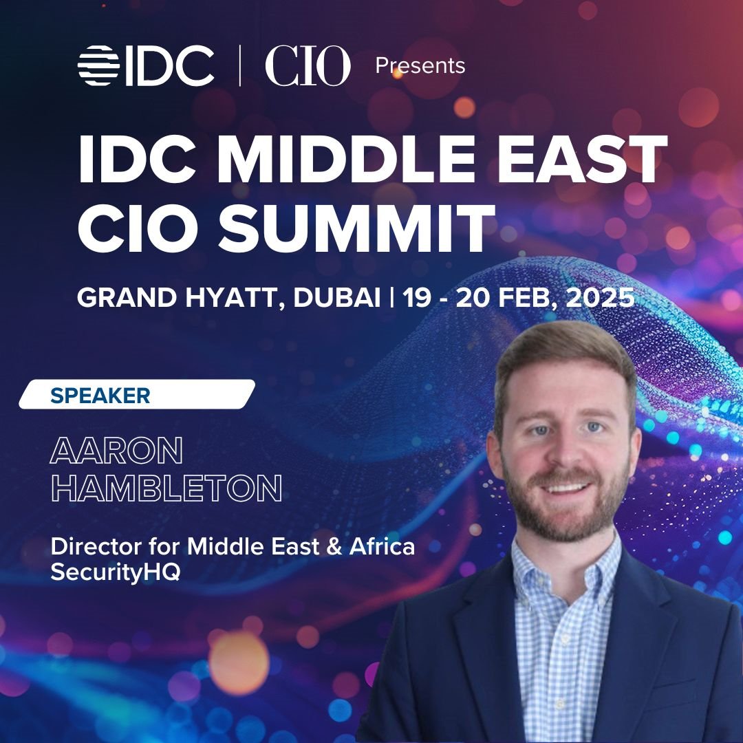 security_hq's tweet image. Come and see Aaron Hambleton, Director for Middle East and Africa, SecurityHQ, at the IDC Middle East CIO Summit, 19th- 20th of Feb!  Register here bit.ly/3PynUSs

#InformationTechnology #cyber #CyberSecurity #IDCMECIO