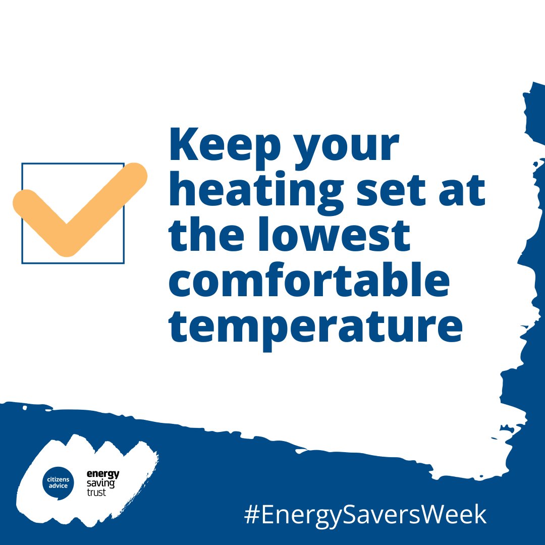 🏠 Today’s #EnergySaversWeek winter heating checklist tip is to keep your heating set at the lowest comfortable temperature.

Setting a higher temperature on your room thermostat doesn't make your property warm up any faster but it could waste energy ⤵️
bit.ly/3sPCai5