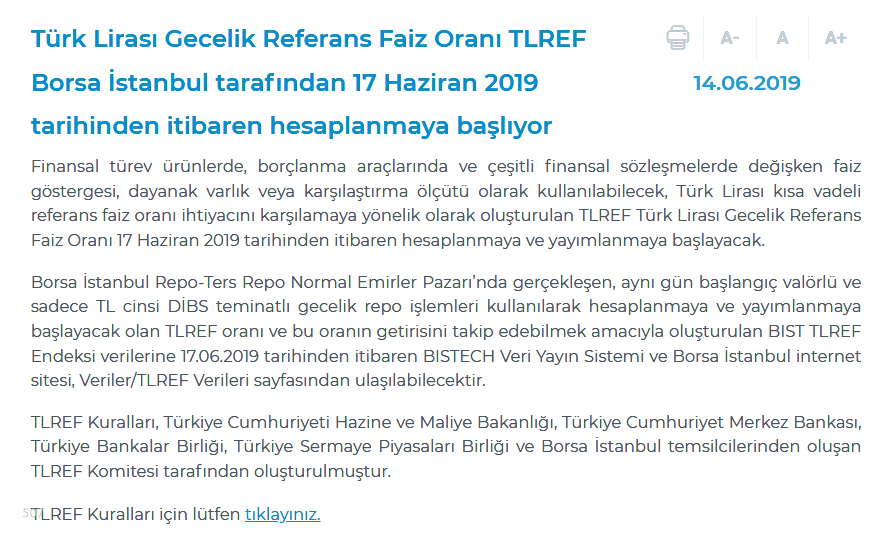 e507's tweet photo. BİST'te gerçekleşen gecelik repoların ortalaması olarak hesaplanan TLREF isimli bir endeks var. Piyasada geçici gariplikler olmadığı sürece, TCMB faizine paralel giden; fiili para piyasası oranı bu. Yaklaşık 1 trilyon TL'lik işlem hacmiyle, hem bankaları hem PPF'leri etkiliyor.