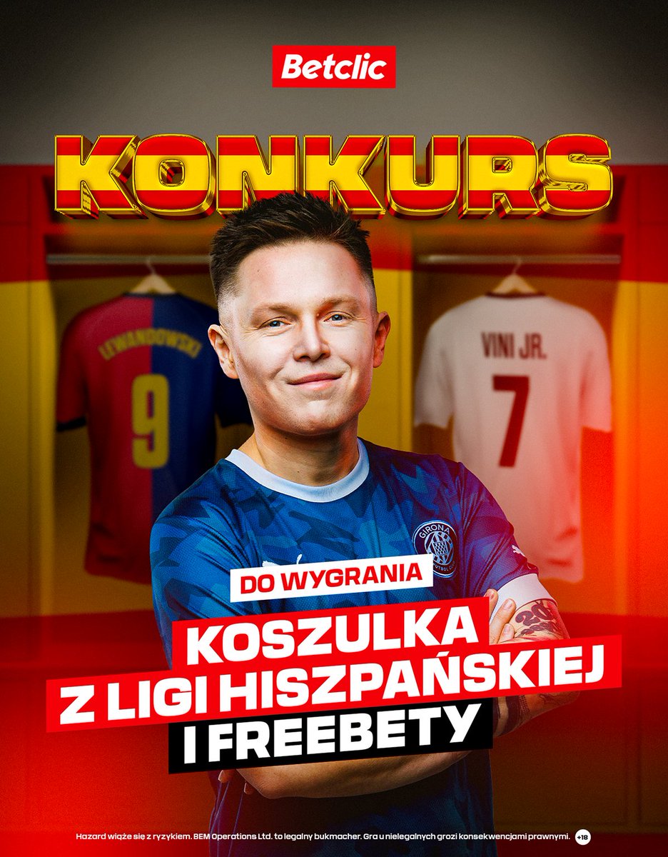 Betclic Polska 🔞 (@betclicpolska) on Twitter photo ❗️ 𝗞𝗢𝗡𝗞𝗨𝗥𝗦 🇪🇸
Zasady:
🔎 Obserwuj <a href="/BetclicPolska/">Betclic Polska 🔞</a>
🔁 Retweet
💬 Za pomocą emoji pokaż, której hiszpańskiej drużynie kibicujesz 🎁
Nagrody:
👕 Koszulka Twojej ulubionej drużyny z Hiszpanii
💸 3x 50 PLN Freebet
⚠️ Konkurs tylko dla graczy pełnoletnich. Gramy do piątku, ❗️ 𝗞𝗢𝗡𝗞𝗨𝗥𝗦 🇪🇸
Zasady:
🔎 Obserwuj <a href="/BetclicPolska/">Betclic Polska 🔞</a>
🔁 Retweet
💬 Za pomocą emoji pokaż, której hiszpańskiej drużynie kibicujesz 🎁
Nagrody:
👕 Koszulka Twojej ulubionej drużyny z Hiszpanii
💸 3x 50 PLN Freebet
⚠️ Konkurs tylko dla graczy pełnoletnich. Gramy do piątku,