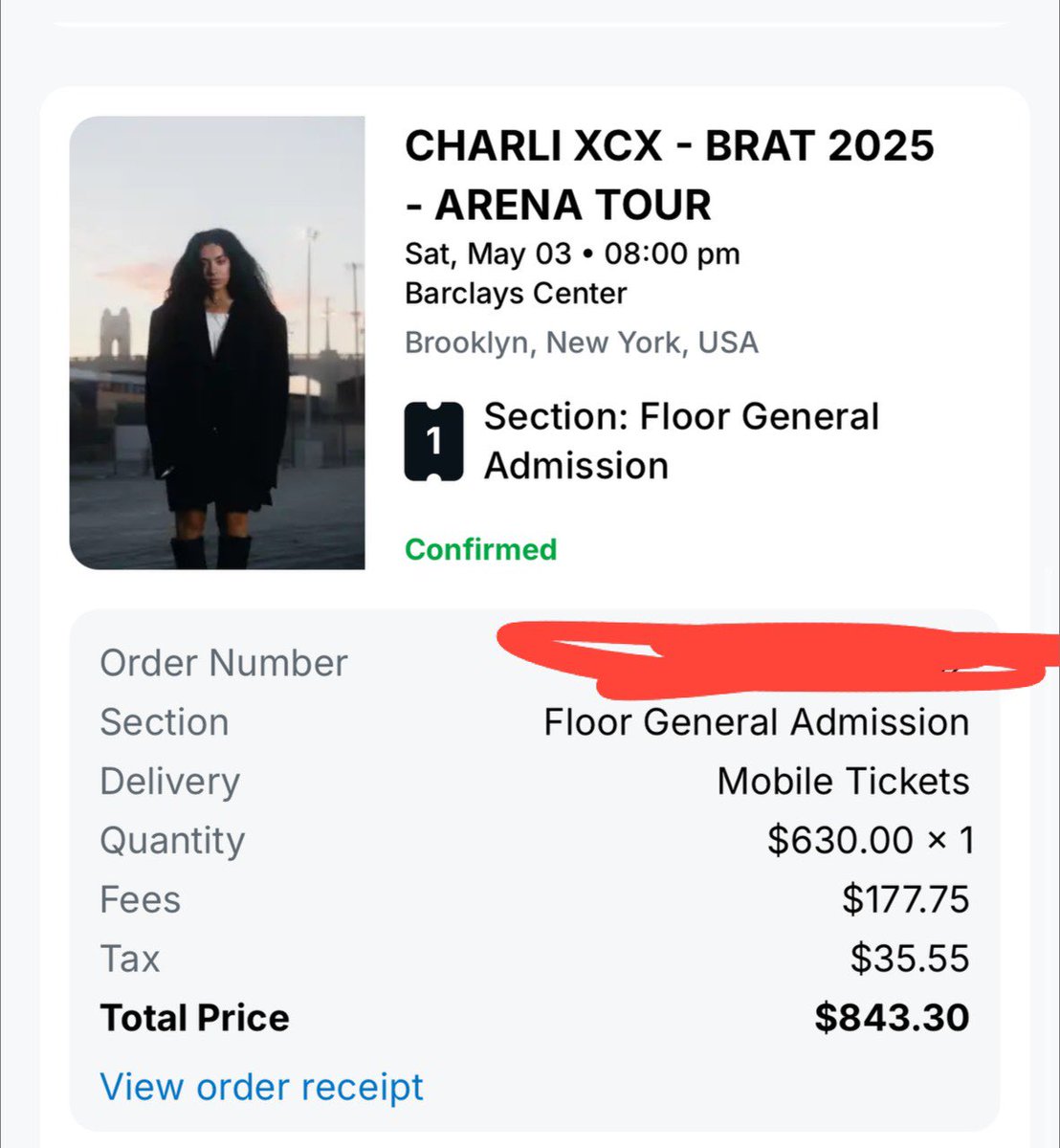 wtfj0n's tweet photo. I bought the ticket as resale from another fan, but I no longer need it since I don’t speak to the person it was originally intended for. I'm selling it for much less than what I paid, as I want to make it accessible to someone else! DM TO NEGOTIATE A PRICE! #brat #charlixcx https://t.co/0jhX1d5u5s
