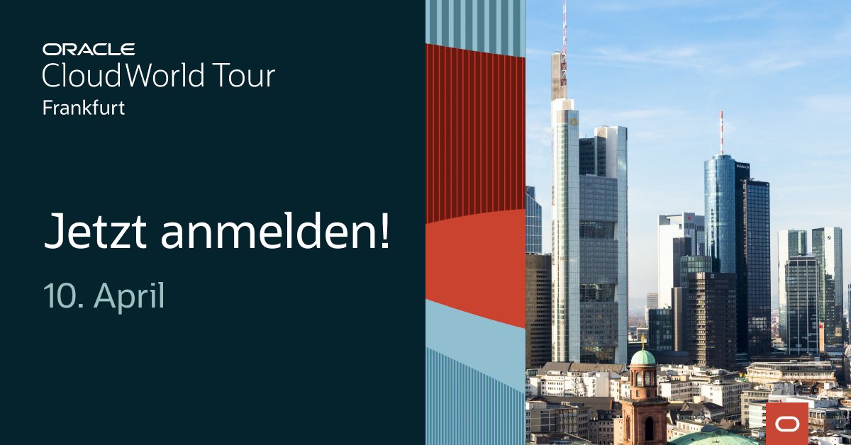 Melden Sie sich noch heute für die #CloudWorld Tour Frankfurt an! Erleben Sie die Zukunft von Cloud Computing und #KI bei dieser kostenlosen, eintägigen Veranstaltung: social.ora.cl/6010apG30