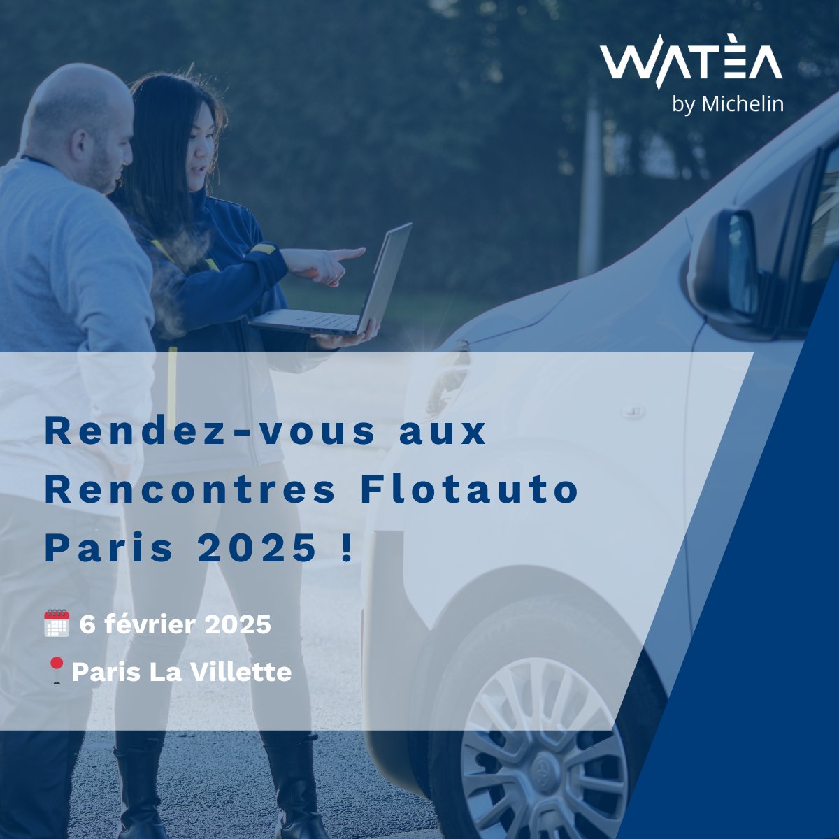 Watèa (@wateaea) on Twitter photo 🚗 Watèa aux Rencontres Flotauto Paris !
Nous avons le plaisir de renouveler notre participation aux Rencontres Flotauto le 6 février prochain aux côtés de <a href="/MichelinFleet/">MICHELIN Connected Fleet</a> pour échanger avec vous sur l’avenir et l'optimisation de votre flotte.
<a href="/Michelin/">Michelin</a>
<a href="/1CA_LF/">CA Leasing Factoring</a> 🚗 Watèa aux Rencontres Flotauto Paris !
Nous avons le plaisir de renouveler notre participation aux Rencontres Flotauto le 6 février prochain aux côtés de <a href="/MichelinFleet/">MICHELIN Connected Fleet</a> pour échanger avec vous sur l’avenir et l'optimisation de votre flotte.
<a href="/Michelin/">Michelin</a>
<a href="/1CA_LF/">CA Leasing Factoring</a>