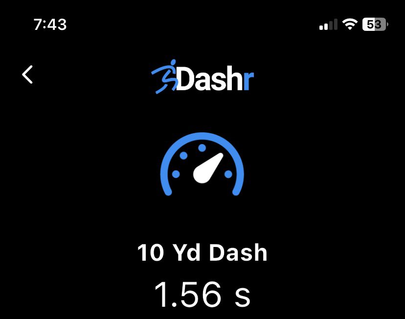Channel24mike's tweet image. Scored elite for my 1.56 10 yard dash laser timed , 1.49 next @NFL  @CFL  @UFLCenter #speed #explosive #dashr @DashrMPS