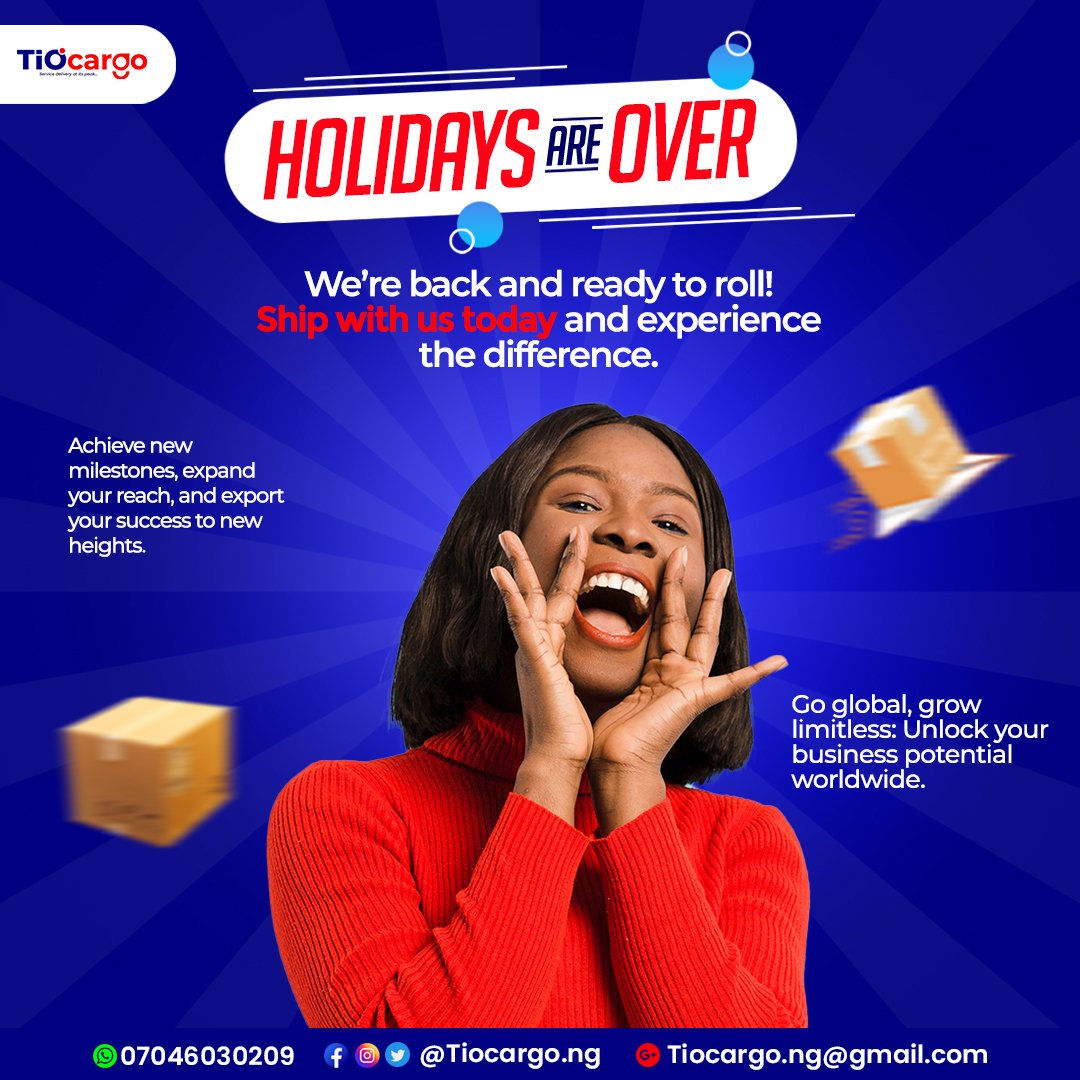 TiocargoNg's tweet photo. WE'RE BACK IN BUSINESS!

Ship with us today and experience the difference! ✈️🚀

- Affordable rates
- Reduced transit time
- Hassle-free delivery right to your doorstep!

Let's get moving! Contact us now to get started!
#logistics #export #viralpost #viralreels #likes #shipment https://t.co/6YmbIgdzNE