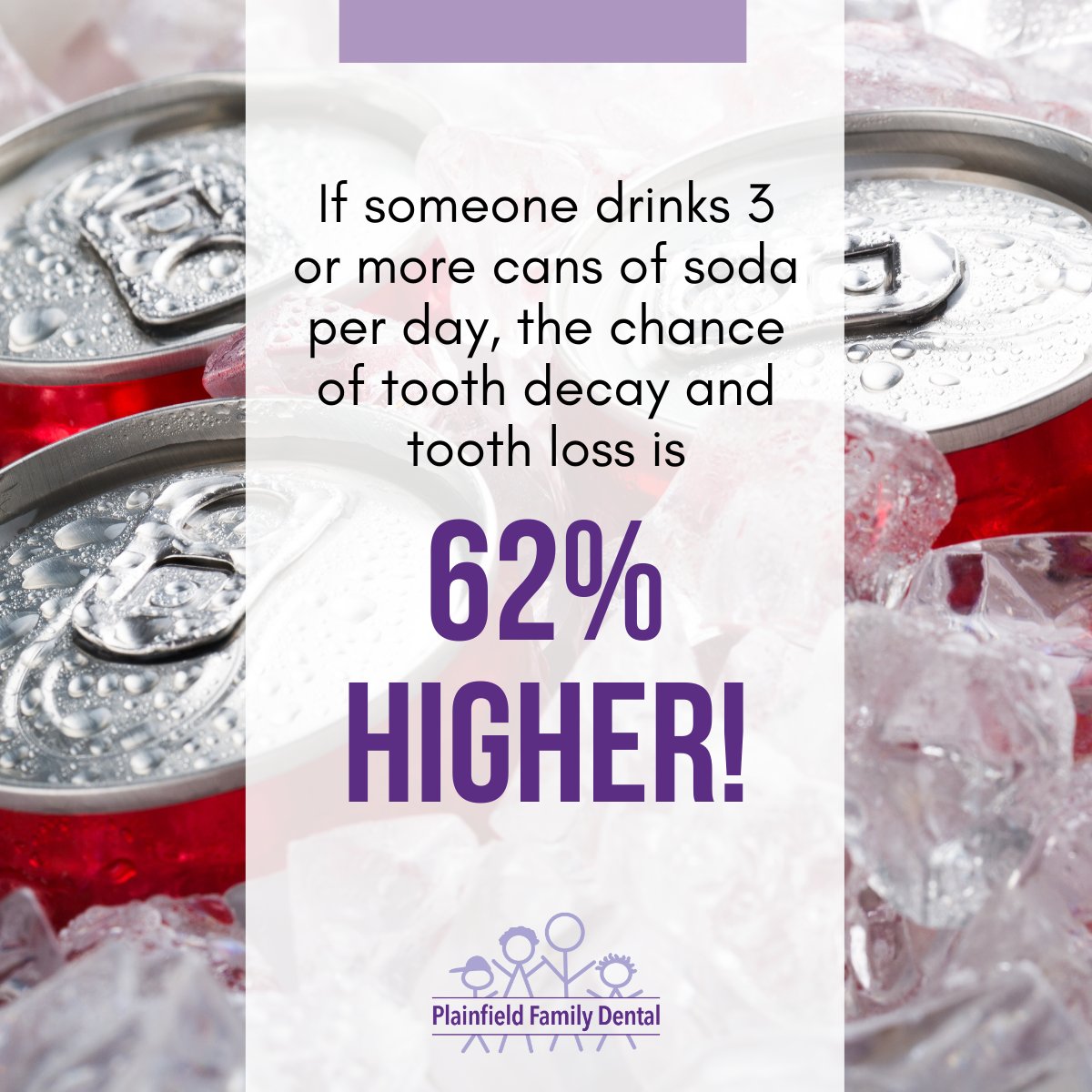 PlainfieldDDS's tweet image. Soda lovers, we need to talk. 😬 Drinking 3+ cans daily increases your risk of tooth decay by 62%! Swap one out for water—your teeth (and Dr. Willliams) will thank you. 🥤🚫 #ToothTips