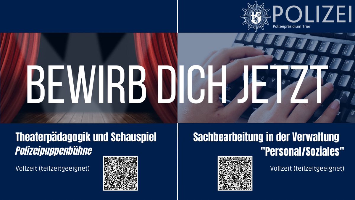 🔵Neues Jahr, neues Glück! 
Der erste Schritt zur beruflichen Veränderung: Bewirb dich jetzt! 🤝

Du hast Lust auf was Neues?
Es beginnt alles mit einem ersten Klick 📲🖥️ Wir sind gespannt! 

🎭 Polizeipuppenbühne 
➡️ s.rlp.de/48zgV6D
🎞️❗️Ein Blick hinter die Kulissen der