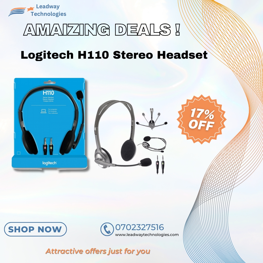 LeadwayTechLLP's tweet image. 🎧 Get crystal-clear calls &amp;amp; immersive audio with Logitech H110! Noise-canceling mic, comfy on-ear design &amp;amp; versatile 3.5mm connection. Perfect for WFH, gaming &amp;amp; everything in between. 20Hz-20kHz range = sweet sound for days! 🎮🎵 #LogitechGear #HeadsetLife