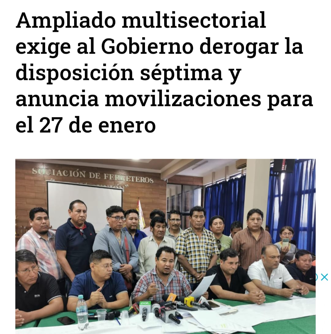 evoespueblo's tweet photo. El gobierno debe eliminar la disposición séptima de la Ley 1613 del Presupuesto General del Estado, que se puso vigente de facto porque no fue aprobado por la Asamblea Legislativa.
Esa norma viola la propiedad privada, la fuente de trabajo y la producción de alimentos, derechos garantizados por la Constitución Política del Estado.
No es suficiente su reglamentación o suspensión, sino la derogación. Solo así evitará el atentado a gremialistas, transportistas y productores, con el decomiso e ingreso arbitrario a domicilios.