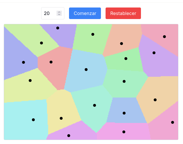 Los diagramas de Voronoi están formados por los puntos más cercanos a uno central. Aparecen en la naturaleza, por ejemplo, en las células epiteliales que crecen hasta encontrarse con las vecinas. Esta simulación interactiva ha sido hecha con la IA Claude claude.site/artifacts/e8ff…