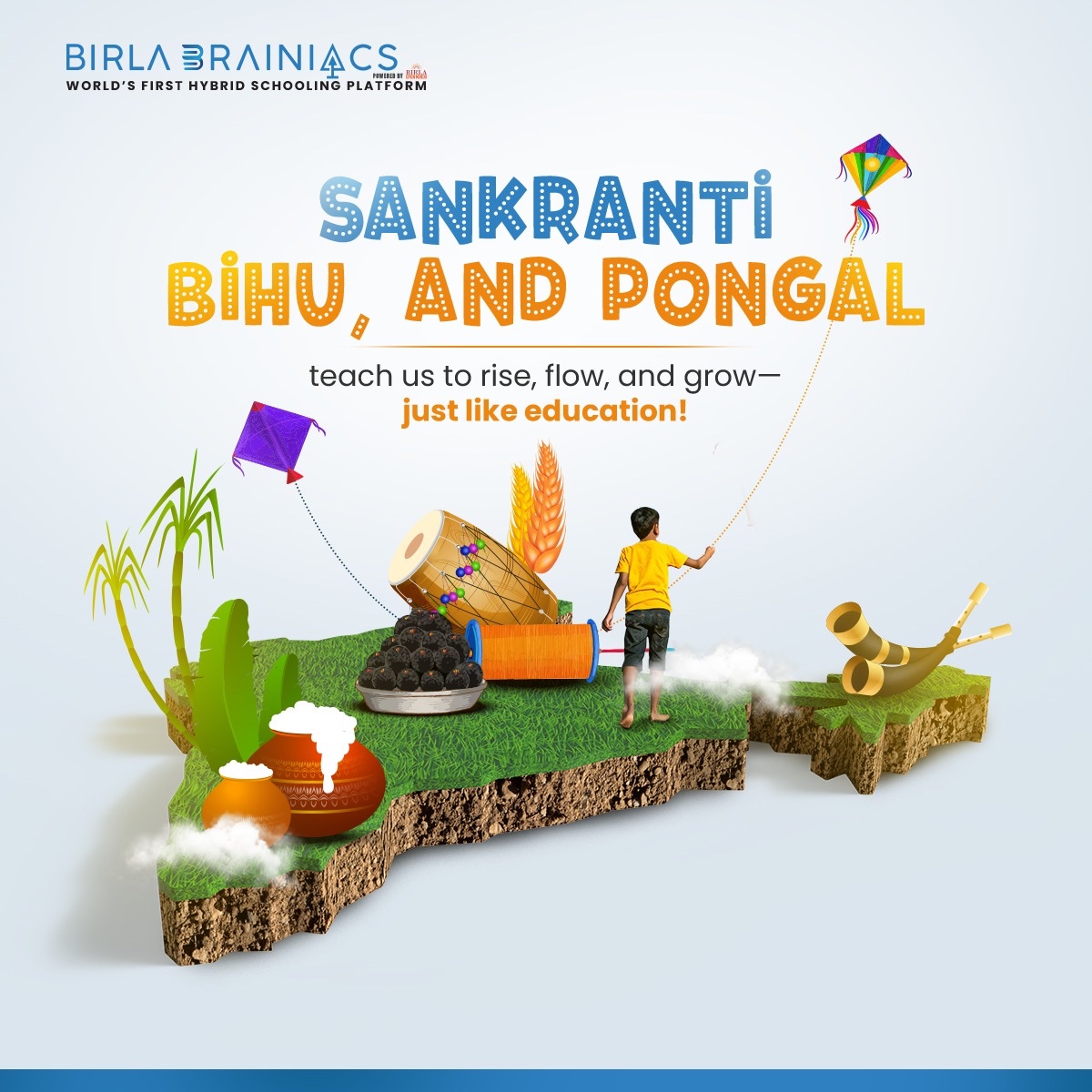 BirlaBrainiacs's tweet photo. As the kites soar, the rivers flow, and the harvest begins, let your child’s learning rise to new heights this year! Embrace the spirit of #Sankranti, #Bihu, and #Pongal with #homeschooling that nurtures growth, sparks curiosity. 

#Birlabrainiacs #Harvestfestival https://t.co/eDRTtOuIbt