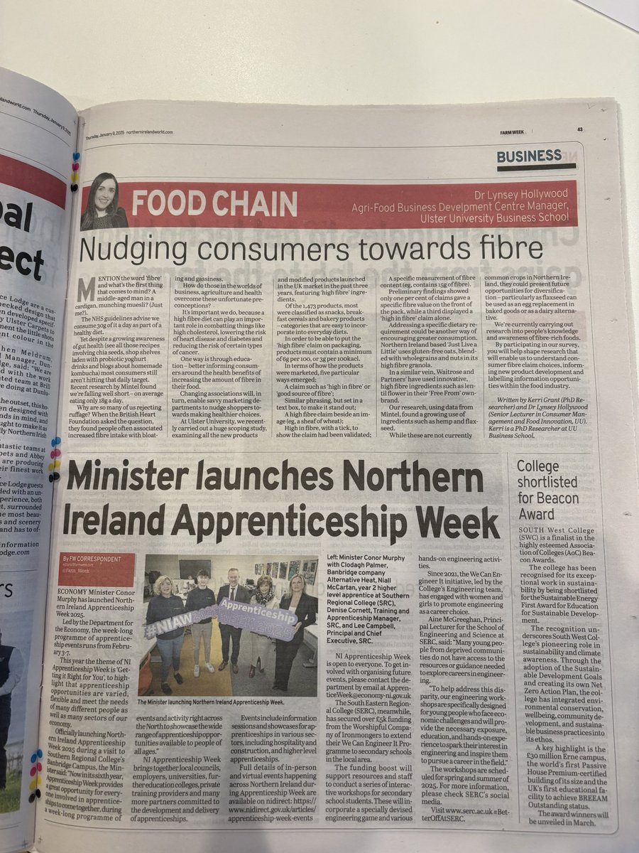 Check out my article on fibre in the latest issue of Farm Week Ltd 📰🐄

A huge thank you to Dr. <a href="/LynseyHollywood/">Prof Lynsey Hollywood 📝</a> for her support in co-authoring this article, and thank you to <a href="/Farm_Week/">FarmWeek</a> for the opportunity to contribute.