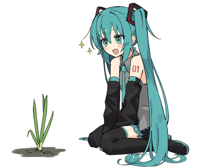 ど根性ネギと初音ミクの絵です 