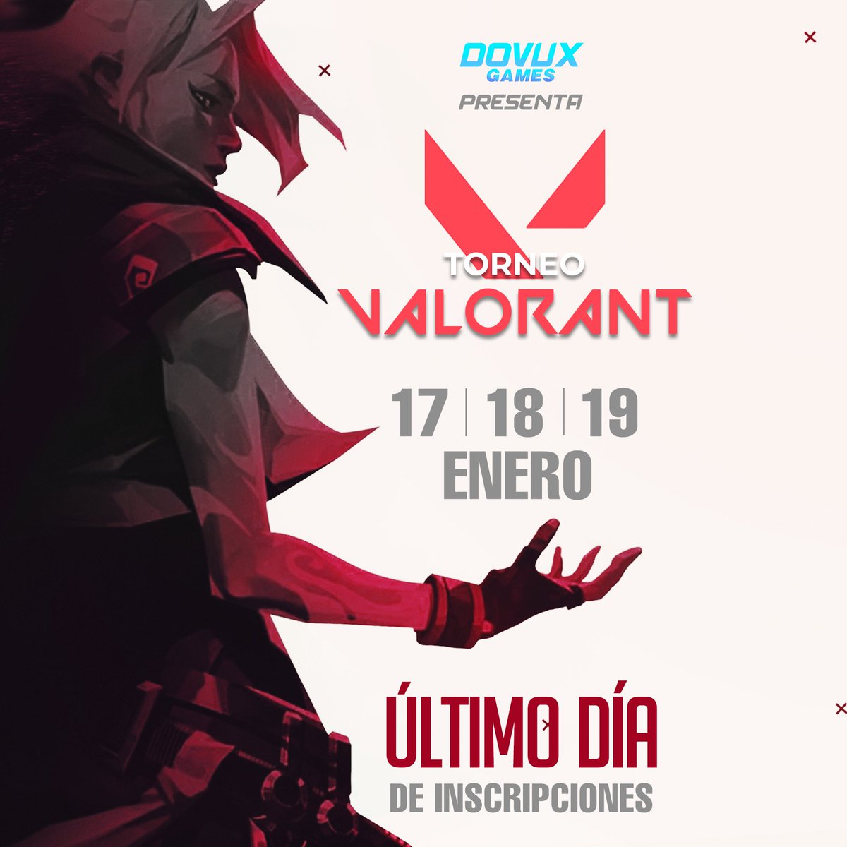 Último día para inscribirse, ¿Están listos? 

Inscribite en el Discord Oficial de DovuX Games (discord.gg/dovuxgames) #VALORANT #DOVUXGAMES #TORNEO